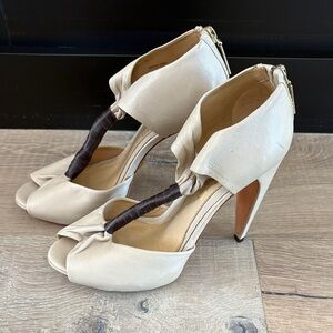 L.A.M.B. Cream and Brown Heels